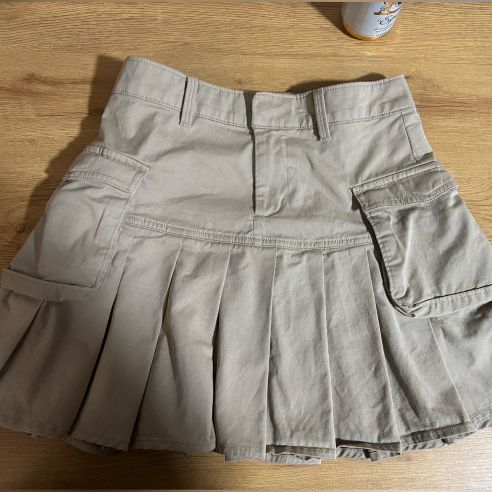 Beige Pleated Mini Skirt